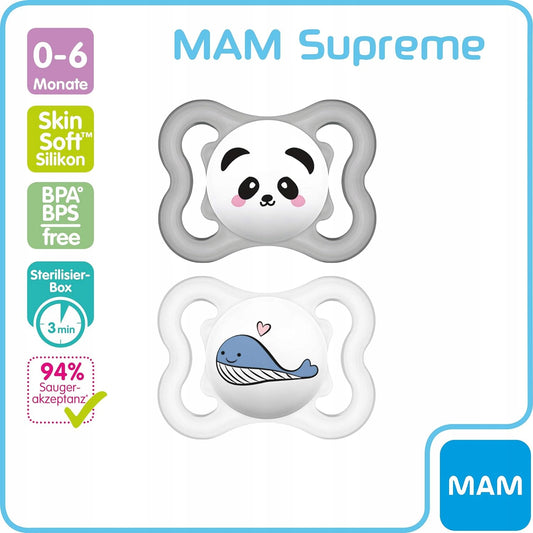 MAM SUPREME sucette en silicone 0-6 mois x2