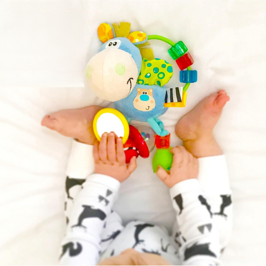 PLAYGRO Clip Clop senzorická hračka s chrastítkem, zrcátkem, úchytem