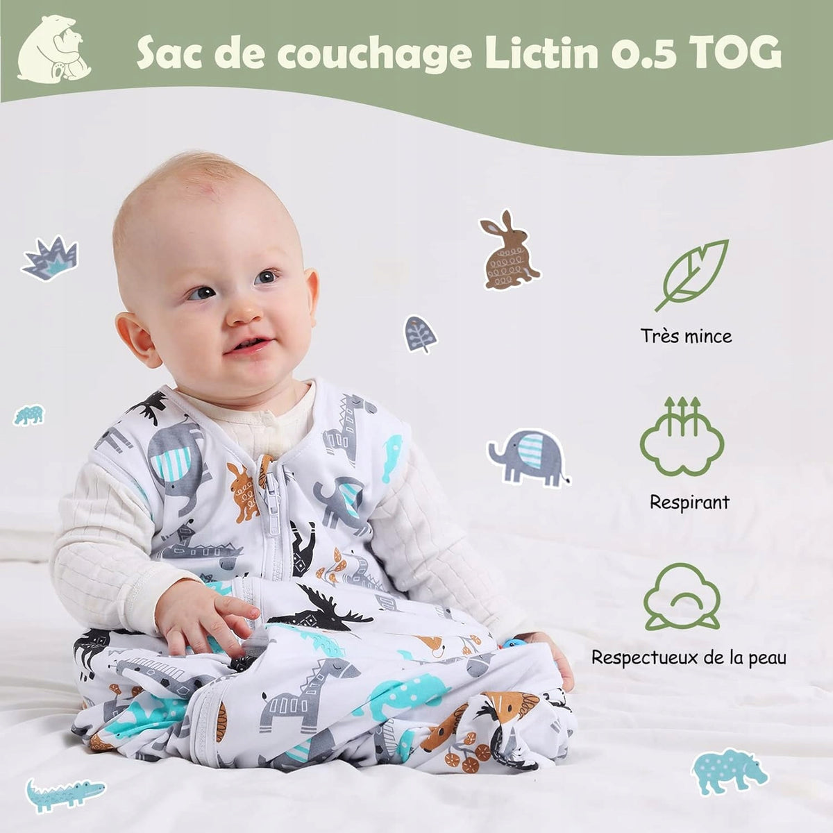LICTIN sac de dormit de vară 0,5 TOG 65-85 cm x2
