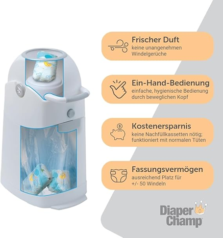 DIAPER CHAMP koš na pleny NA SÁČKY NA ODPADKY +/-50 plen