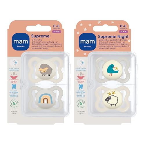 MAM Supreme Day&Night silicone pacifier 0-6m x4 GLOW-IN-THE-DARK
