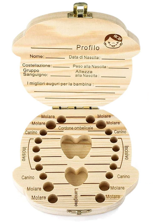LOVE BABY cutie din lemn pentru păstrarea dinților de lapte LIMBA ITALIANĂ