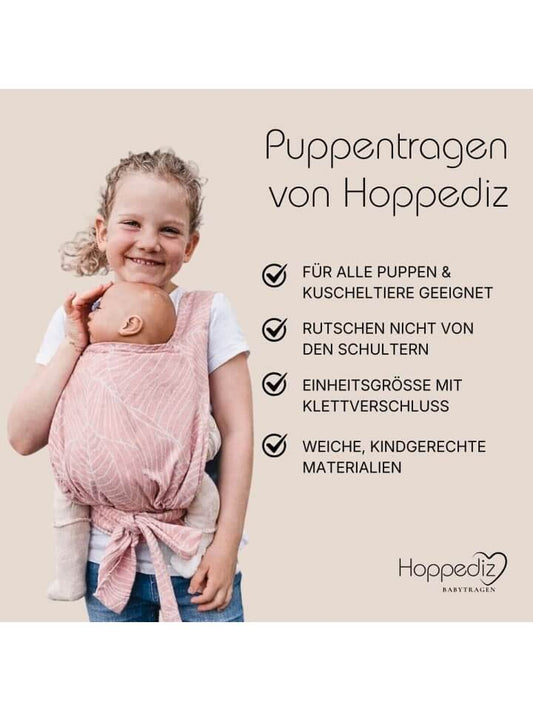 Hoppediz Magic Leaf nosidło dla lalek, miękkie i regulowane, dla lalek i pluszaków, do noszenia z przodu lub na plecach