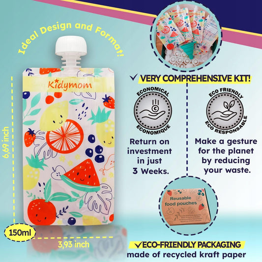 KIDYMOM pungi reutilizabile pentru piure x7 + accesorii