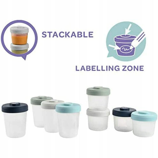 BEABA pojemniki na żywność 4 x 150ml 4 x 250ml, 8 szt., hermetyczne, stackable z miejscem na etykietę