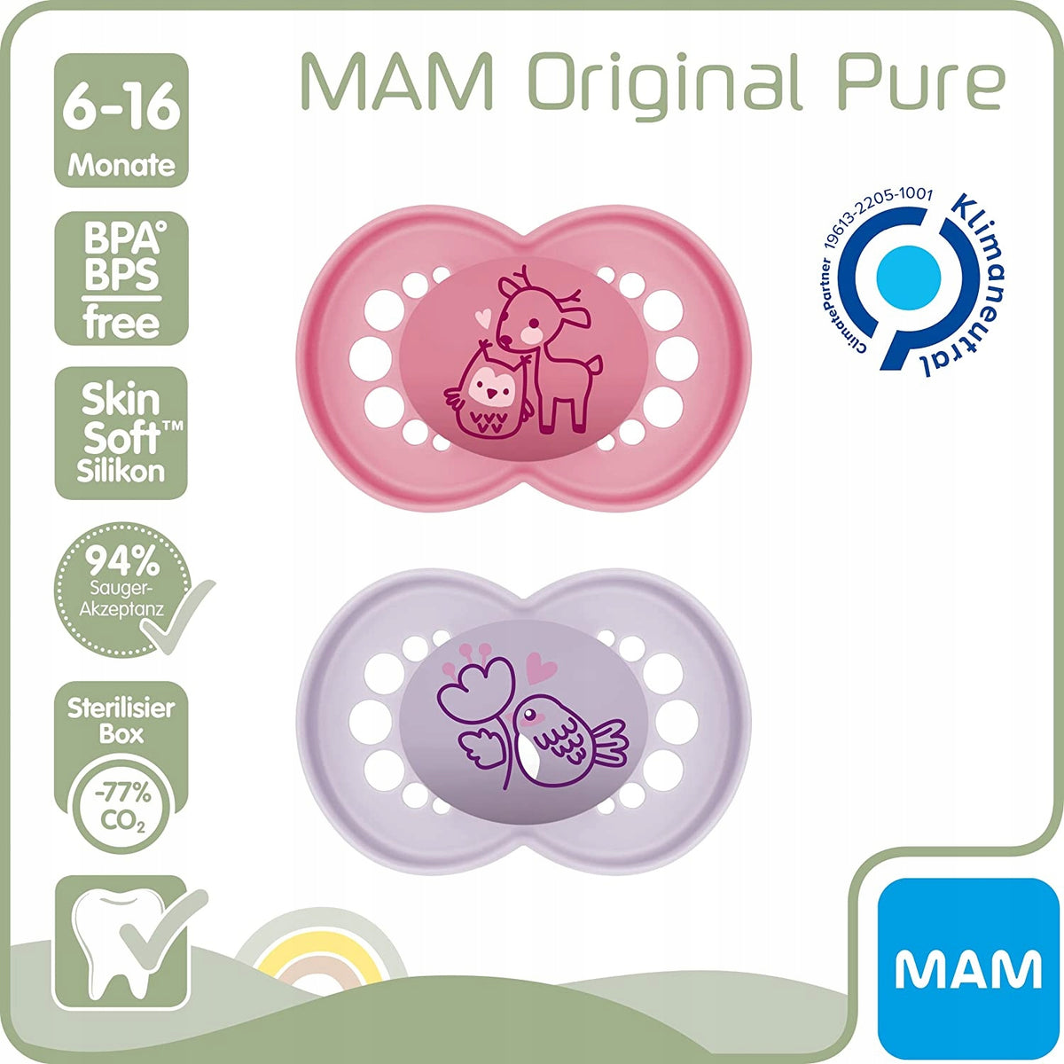 MAM ORIGINAL PURE suzetă liniștitoare x2 6-16m