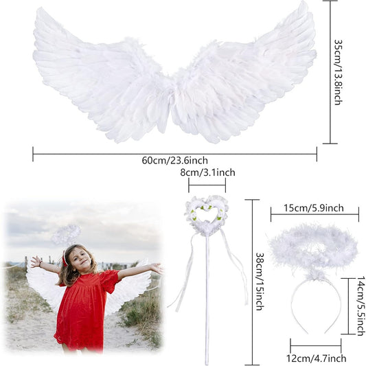 JOKILY aripi de înger cu LED-uri + baghetă și aureolă 35 x 60 cm