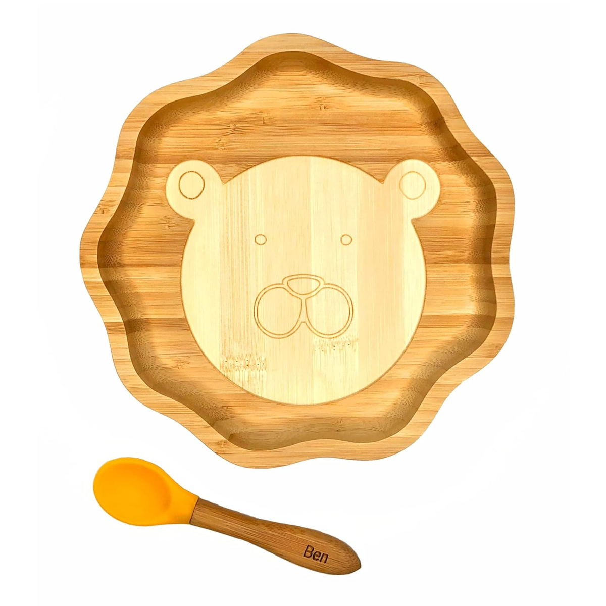 KLEINER FUCHS bamboo plate with suction cup + spoon
