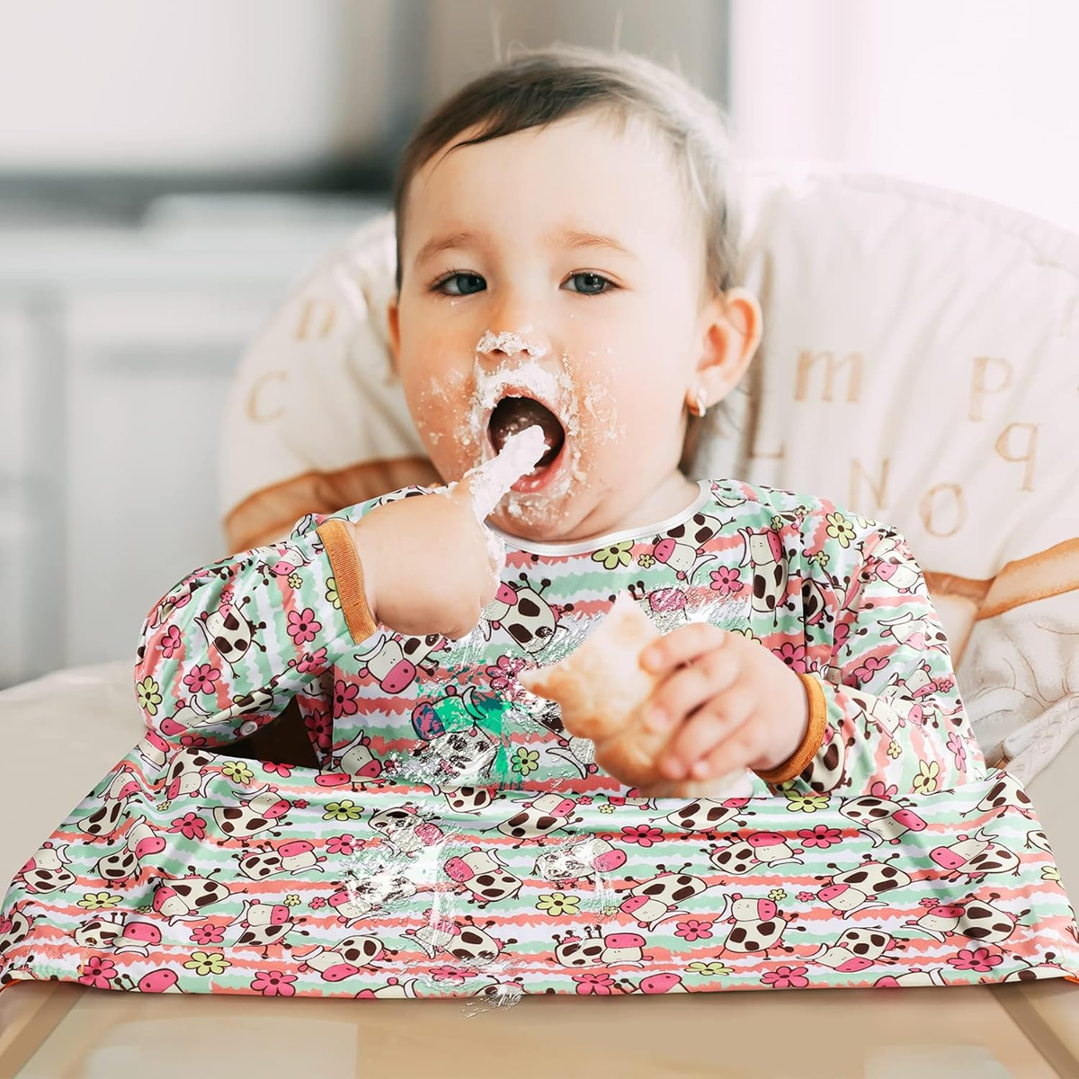 LENBEST Baby Bibs vodeodolný podbradník – kombinéza s rukávmi 6 m+