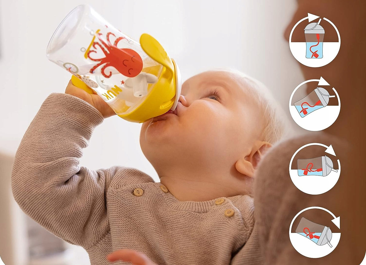 NUK Motion Cup CSÖRÖS ITATÓPOHÁR rugalmas szívószállal 8 hónap+
