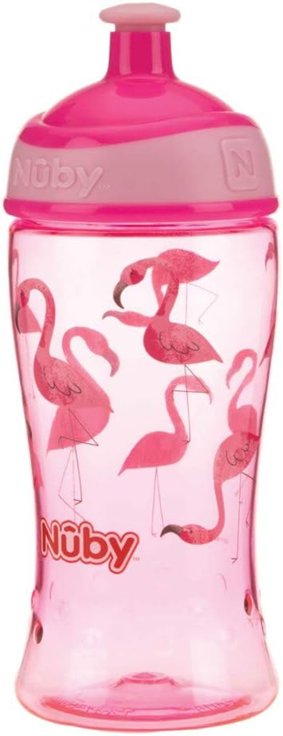 NUBY Pop-Up Sipper tritánová fľaša, pohár s náustkom proti rozliatiu 360 ml 3 roky+ PLAMEŇÁK