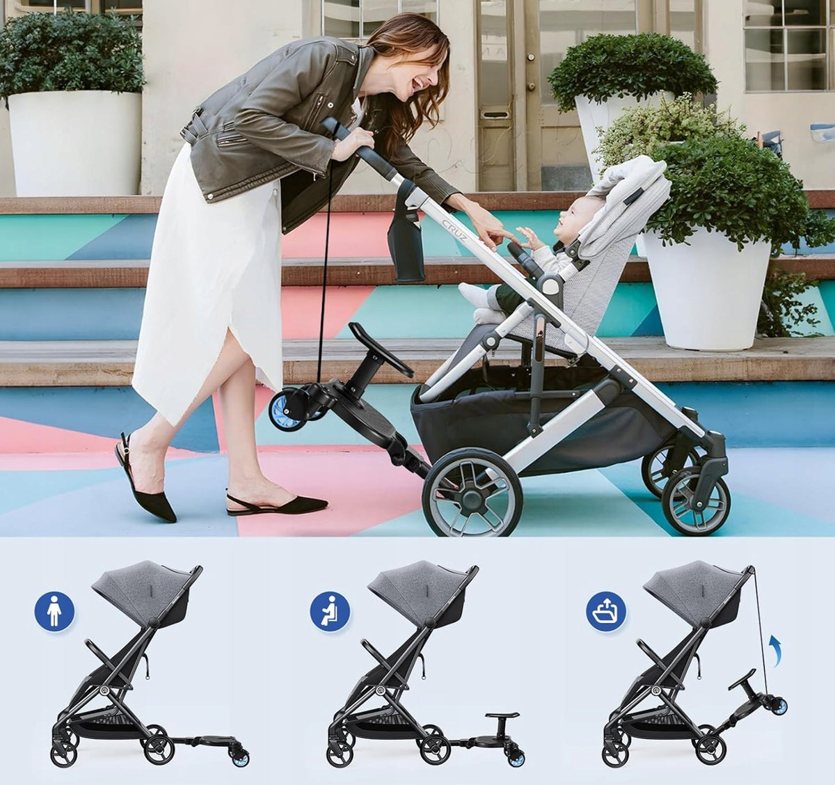 FNRIDS universelles MITFAHRBRETT für Kinderwagen, Tragkraft 25 kg