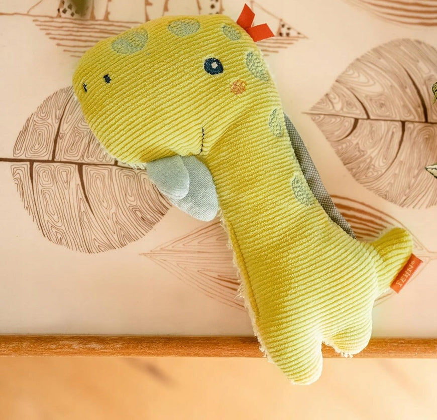 FEHN jucărie de pluș cu zornăitoare și sunet Dino 17,5 cm