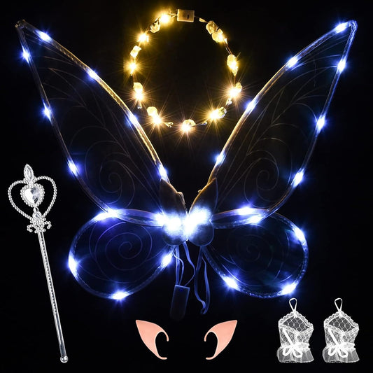 Aripi de zână FORMIZON cu LED-uri + baghetă, coroniță, urechi 46 x 65 cm