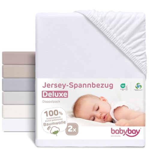 BABYBAY Deluxe cearșafuri jersey 89x50 cm albe 2 buc.