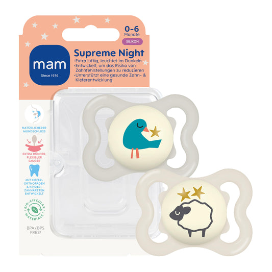 MAM Supreme Night suzetă din silicon 0-6luni x2 LUMINOASE