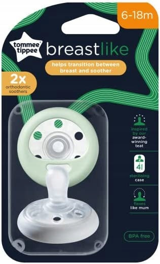 TOMMEE TIPPEE chupete ortodóntico x2 6-18 meses que brilla en la oscuridad
