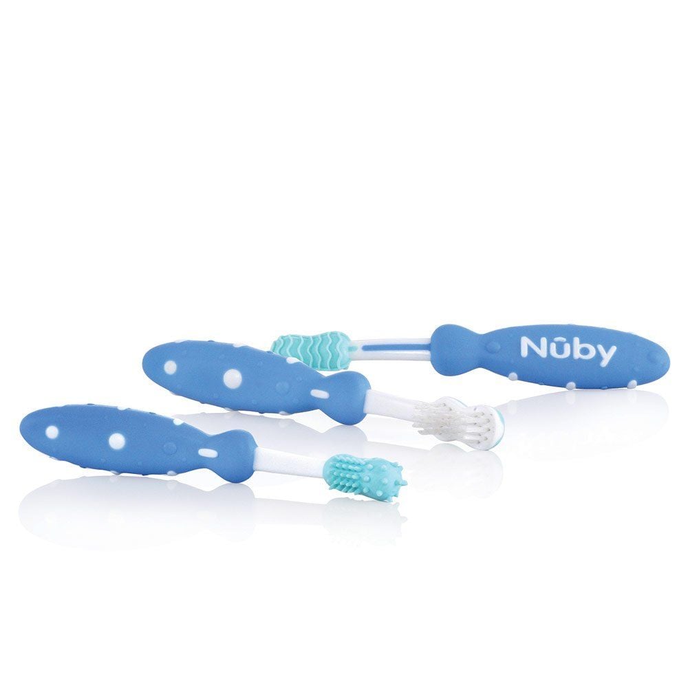 Nuby ID754 blue toothbrush set x3