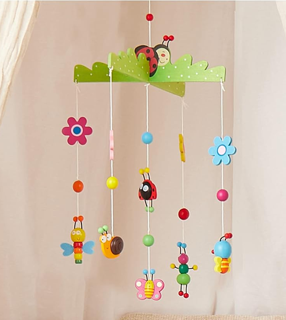 BIECO 3D Flori și Insecte carusel din lemn pentru pătuț 26 x 39 cm