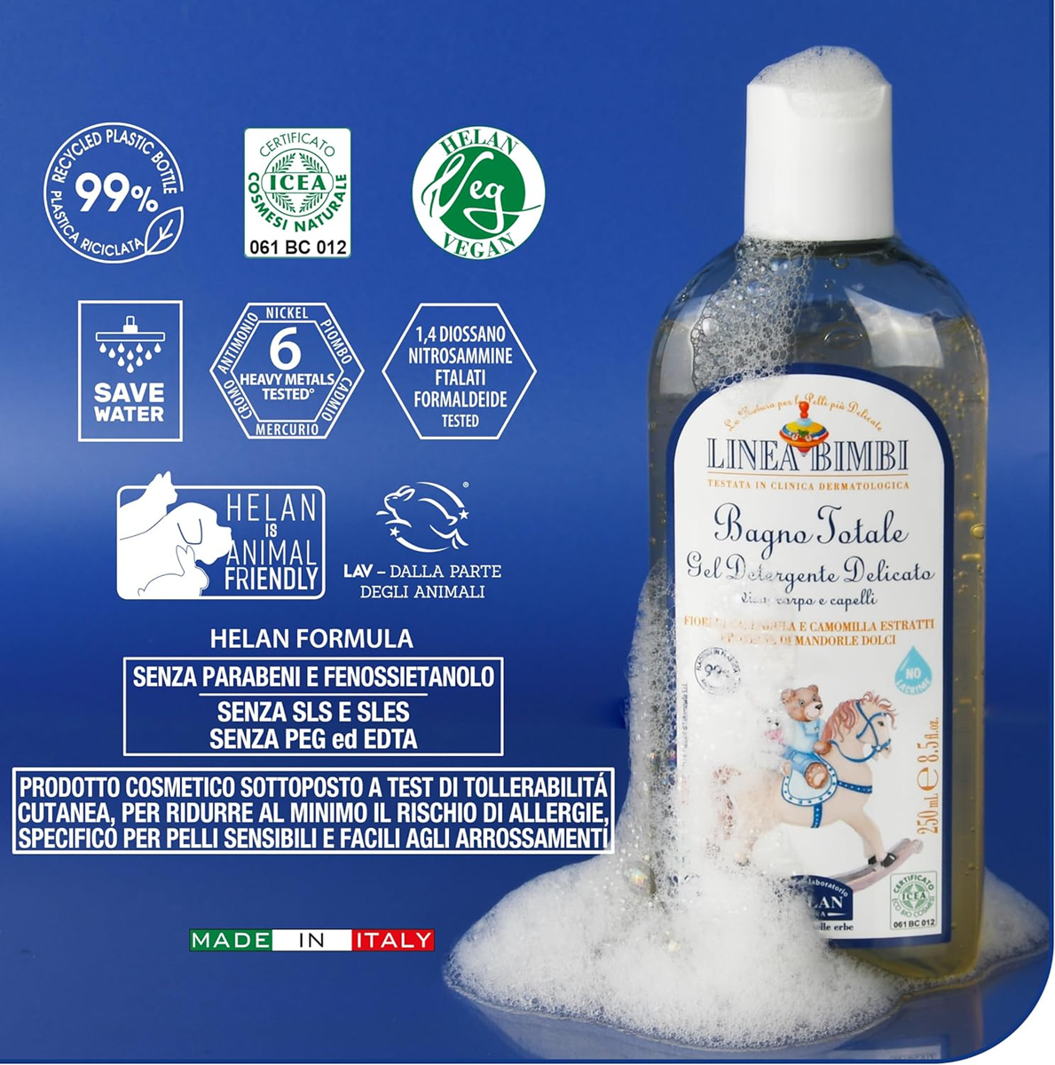 HELAN Linea Bimbi Gel de baie și șampon cu proteine de migdale 250 ml 0+