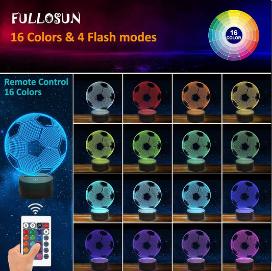 FULLOSUN 3D noční světlo + dálkové ovládání Fotbal 16 barev