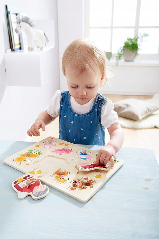HABA puzzle in legno a incastro 8 pezzi 21 x 30 cm BABIA E I SUOI ANIMALI
