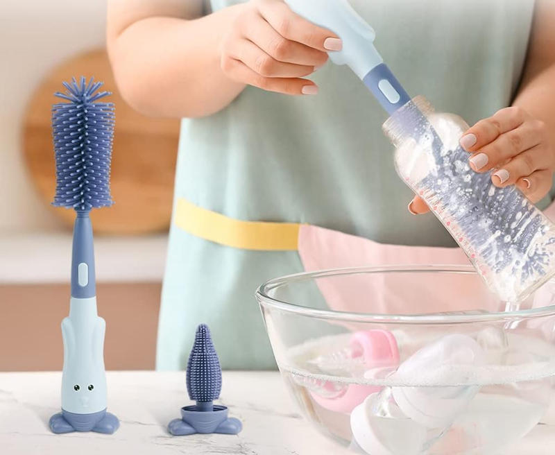 VICLOON set de 3 perii din silicon pentru curățarea biberoanelor, tetinelor și paielor, 28cm