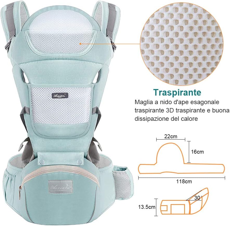 ergonomic baby carrier with waist belt 11in1 green color