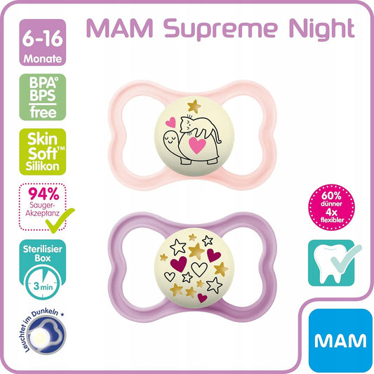MAM SUPREME NIGHT sucette en silicone 6-16 mois