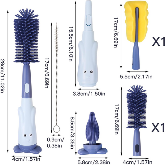 ABIRDON 3în1 perii din silicon pentru curățarea sticlelor, tetinelor, paielor 28cm