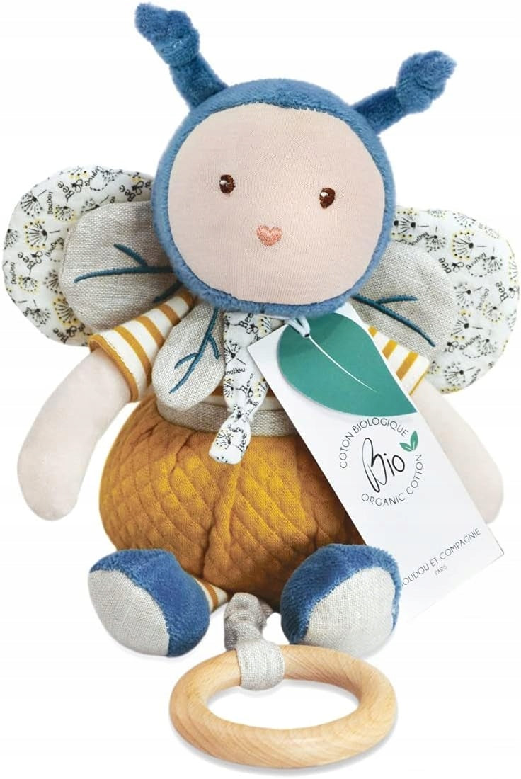 DOUDOU et COMPAGNIE Peluche Abeille en Coton avec Boîte à Musique 24 cm