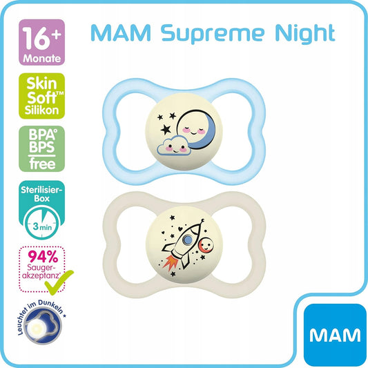 MAM SUPREME NIGHT suzetă din silicon 16luni+