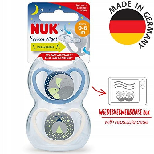 NUK Space Night upokojujúci cumlík silikónový x2 0-6 mes. + box