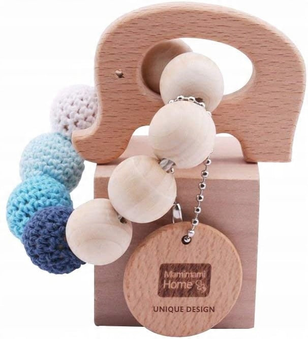 MAMIMAMI Holzbeißring und Perlen + Etui ELEFANT