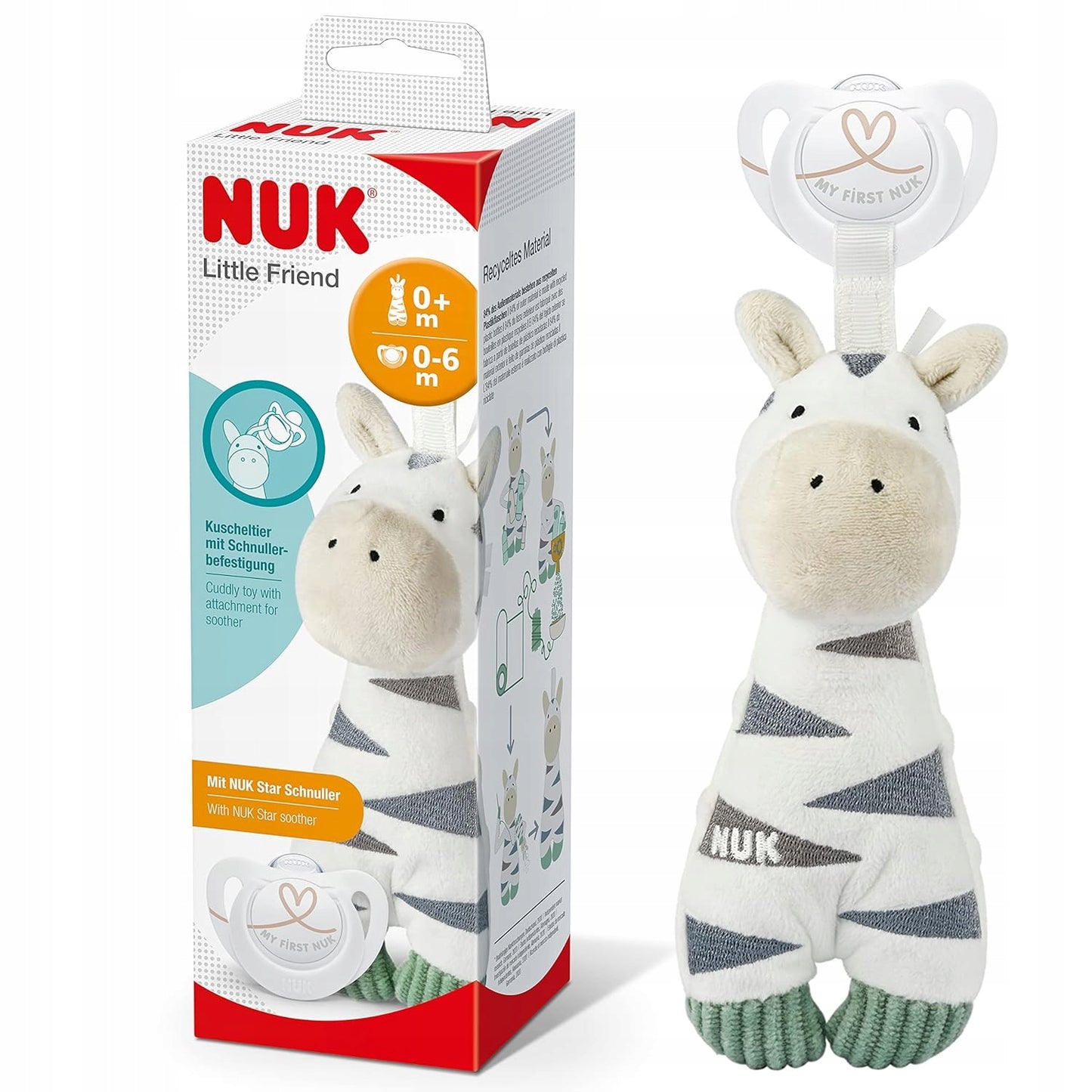 NUK Little Friend smoczek uspokajający z przytulanką ZEBRA 0-6 m