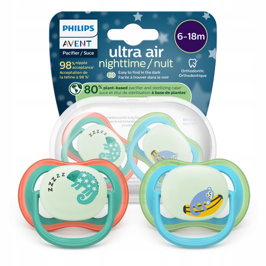 PHILIPS AVENT Ultra Air Schnuller x 2 6-18 Monate LEUCHTET IM DUNKELN