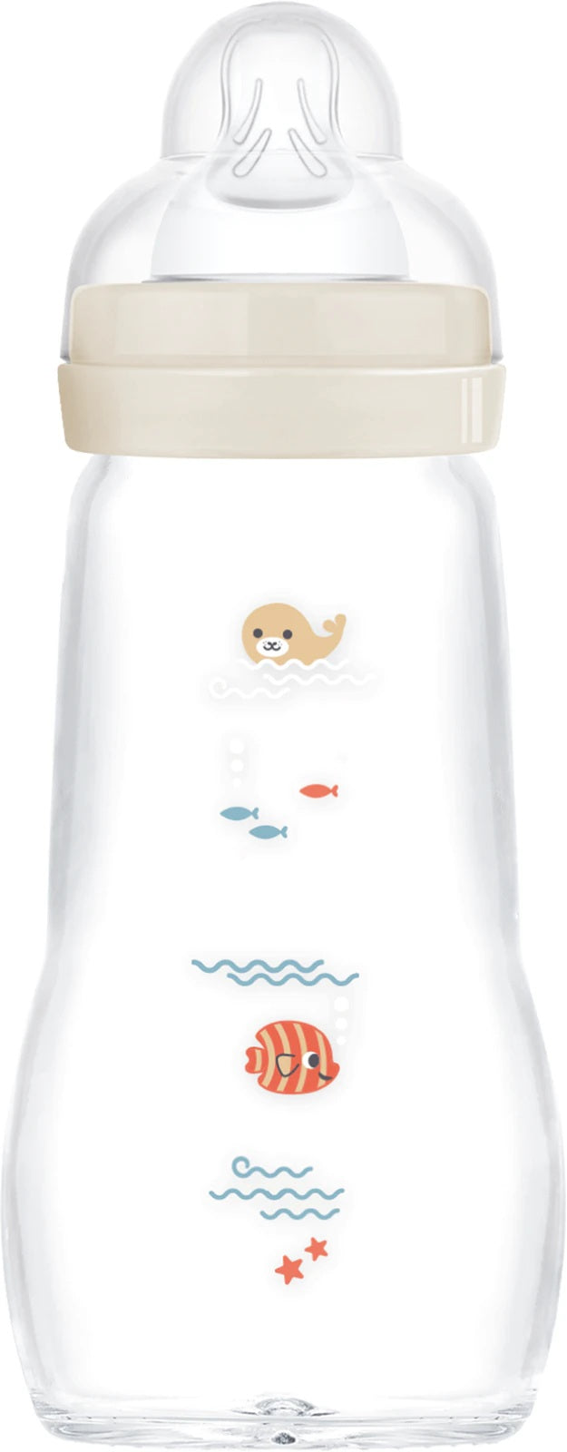 MAM Feel Good biberon din sticlă 260 ml 2 luni+ tetină 2 CREATURI MARINE