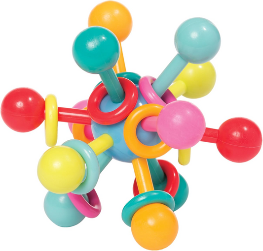 MANHATTAN TOY jucărie senzorială de dentiție cu zornăitoare și mărgele 8 x 8 cm