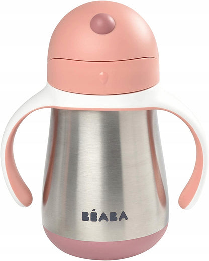 Cana BEABA antiscurgere cu pai DIN OȚEL 250 ml