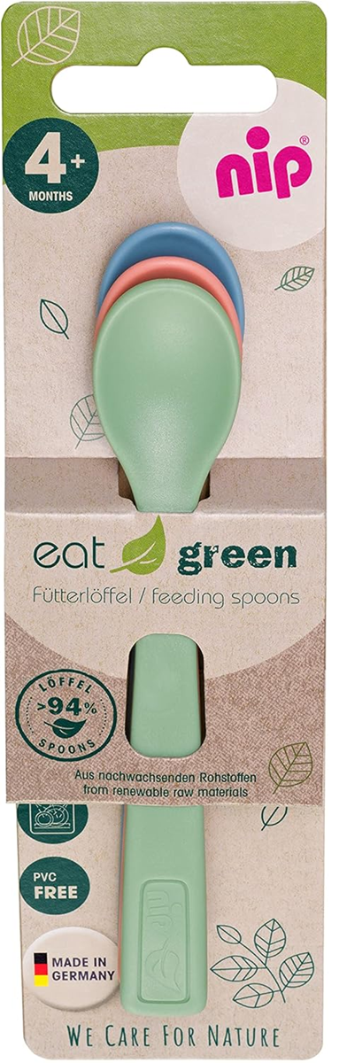 NIP Eat Green set de 3 lingurițe, 14 cm, 4 luni+