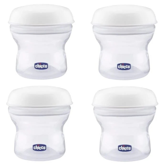 CHICCO pojemniki na mleko 4 x 150 ml + smoczek z nakrętką