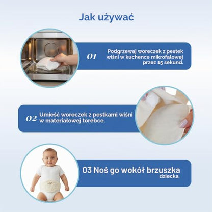 BABYJEM centură cu pernă termică cu sâmburi de cireșe albă