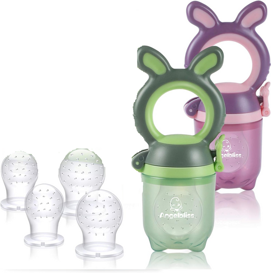 ANGELBLISS Fruchtsauger Beißring für Babys 3-12 Monate 2 Stück 6 Mundstücke