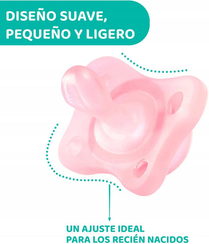 CHICCO PhysioForma smoczek x2 2-6m MINI SOFT, delikatny różowy smoczek dla noworodków