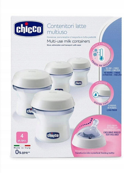 CHICCO Natural Feeling 4 x 150 ml milk container, cap with teat (slow flow) and cover