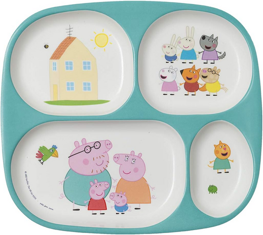 PETIT JOUR PARIS Peppa Pig melamine bord met 4 vakken 21 x 24 cm