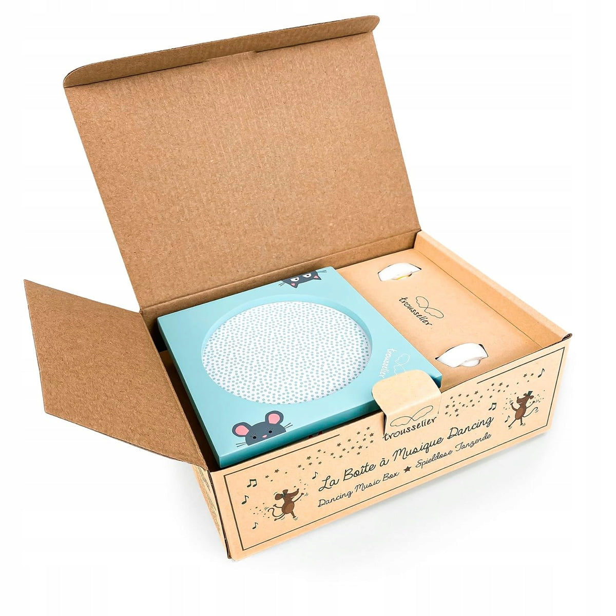 TROUSSELIER Cat and Mousemagnetic music boxage 12 m+dominant colour bluedimensions 11.4 x 11.4 x 6.3