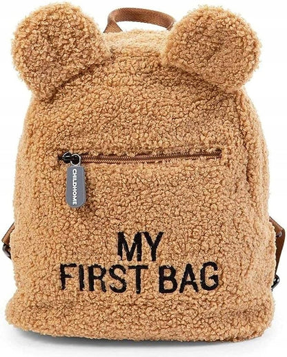 CHILDHOME My First Bag PLECAK dla dzieci miś brązowy, pluszowy plecak z uszami i dwiema komorami