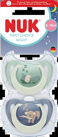 NUK First Choice Night smoczki 6-18m hipopotam i koala 2 szt.