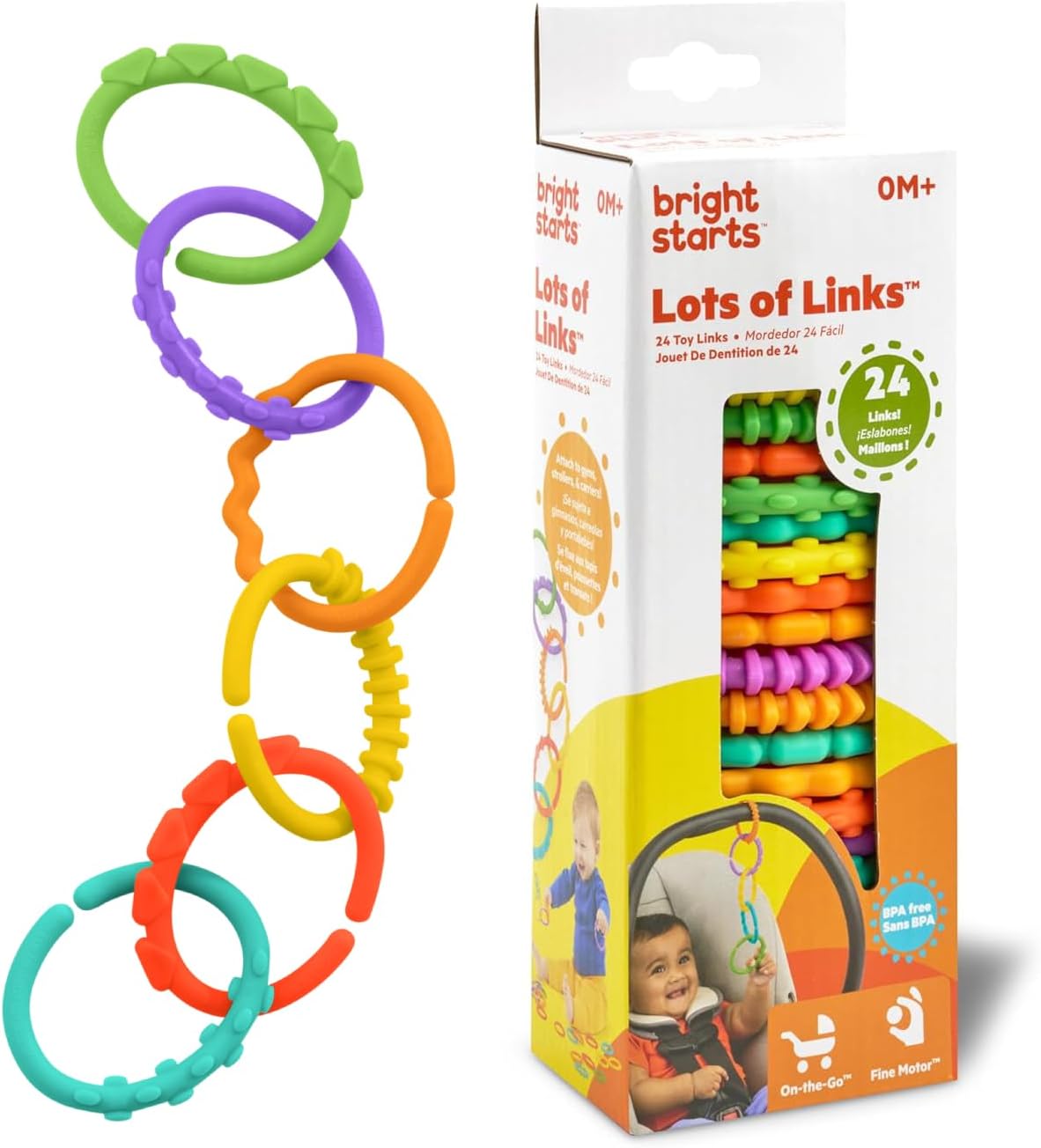 BRIGHT STARTS Coloridos aros para jugar y sujetar juguetes para bebés